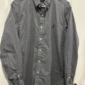 Ralph Lauren Blue, red and White 100% cotton button down long sleeve shirt.